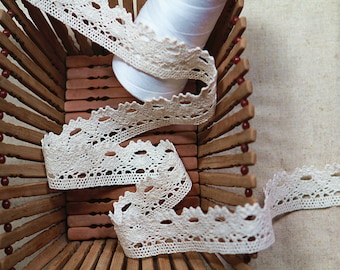 Crochet Cotton Lace Trim, Unbleached Natural Cotton Lace 3cm Wide - Natural Color Cotton Lace Or White Color Bridal Wedding Cotton Lace.