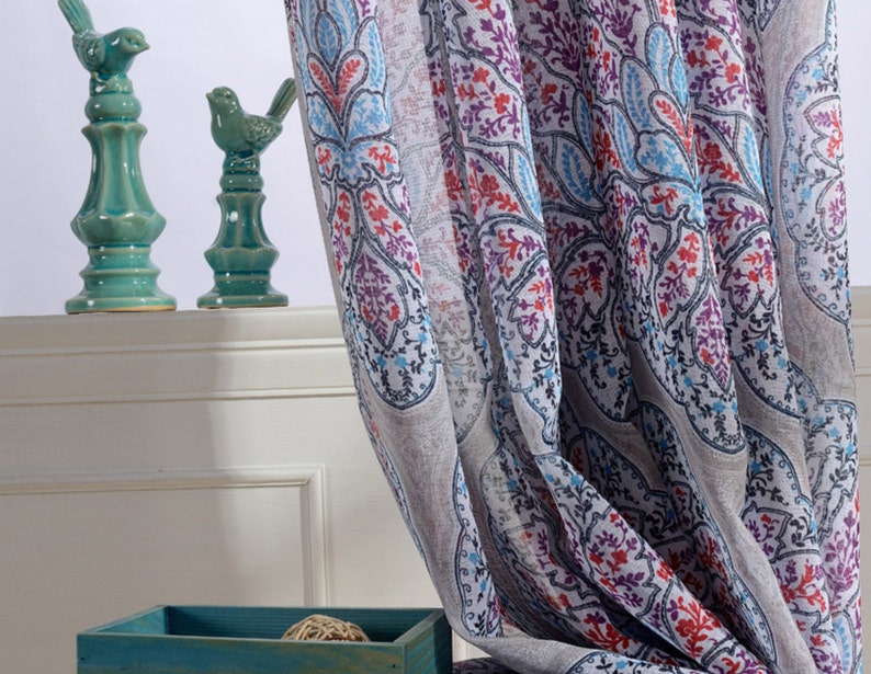 Choose Width and Length One or Two Panels Made To Order Custom Size Available. Sheer Curtain Voile Panel With Printed Floral Pattern