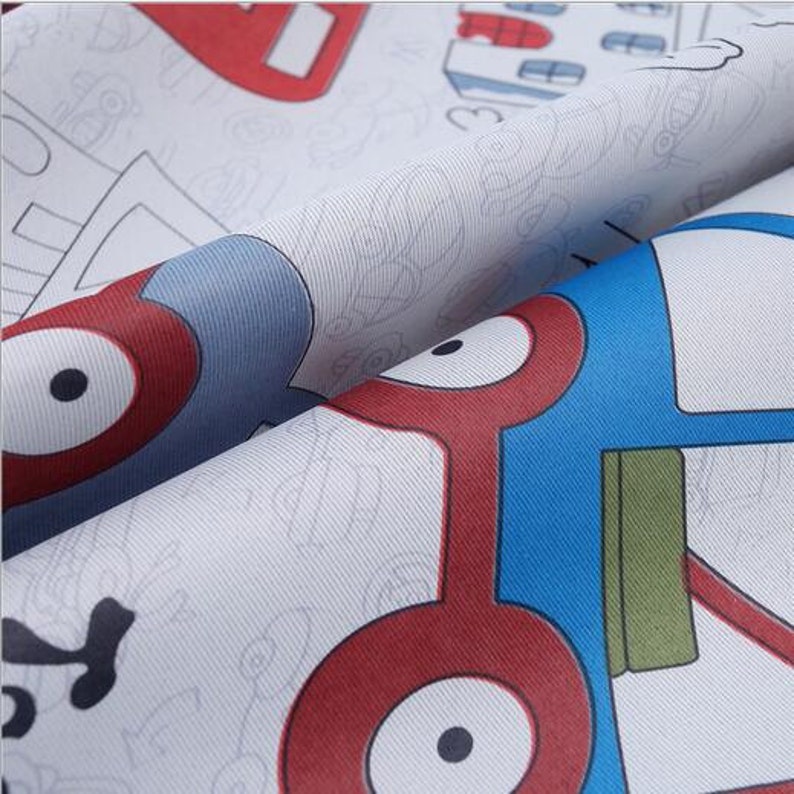 70-80/% Light Blocking Triple Woven Fabric A Pair of Custom Curtain Panels Made to Order Cartoon Car Print Kid/'s Room Baby Nursery Curtain