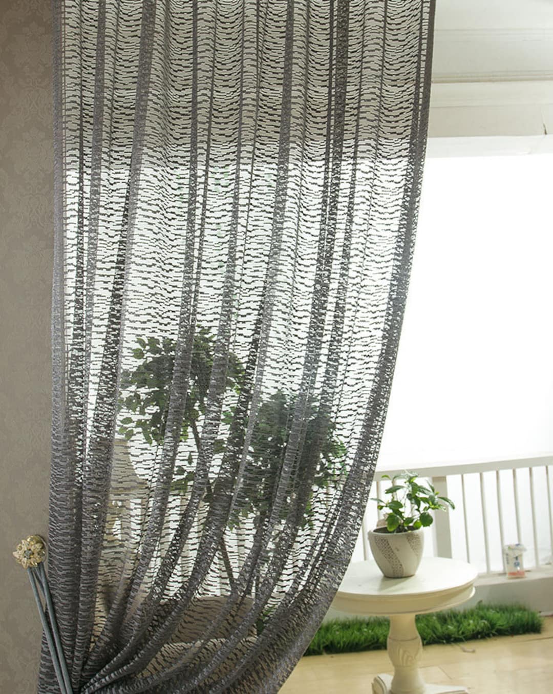 Taupe Jacquard Net Sheer Curtain Voile Panel. One Custom Made Panel. Choose  Width and Length. Made to Order. Jacquard Leaf Pattern. 