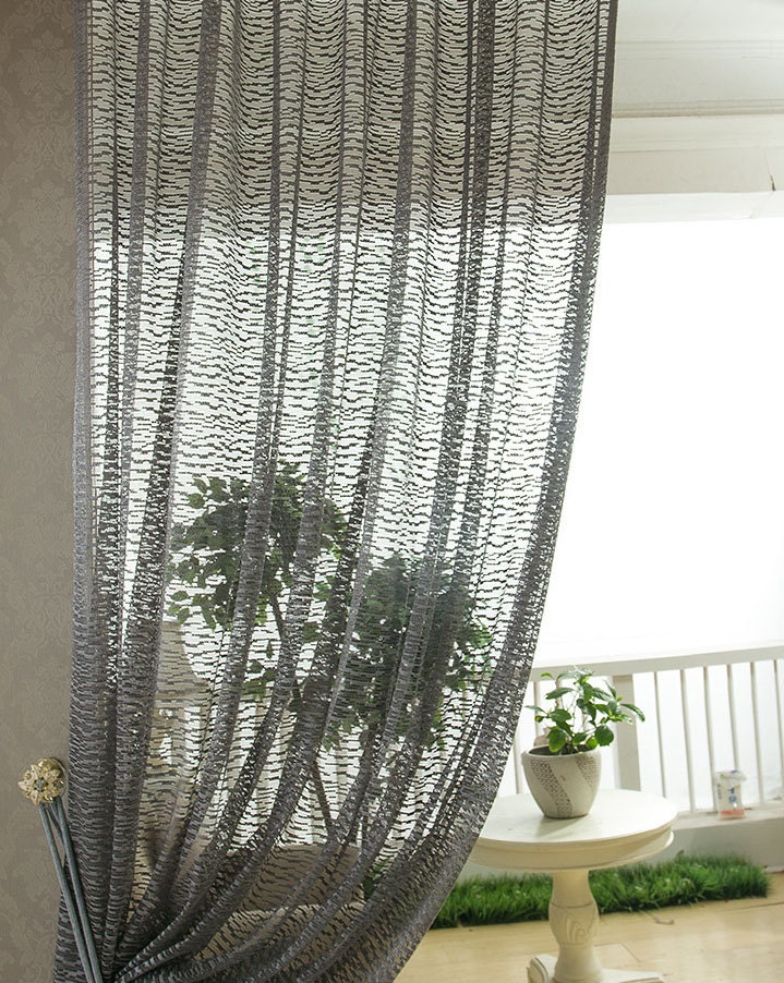 Dark Grey Jacquard Net Sheer Curtain Voile Panel One Custom Hong Kong Dark Grey Jacquard Net Sheer Curtain, Sheer Curtains Length