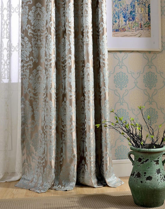 A Pair Of Damask Curtains Made To Order Dense Jacquard Etsy