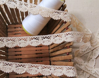 Crochet Cotton Lace Trim, Unbleached Natural Cotton Lace 2.2cm Wide - Natural Color Cotton Lace Or White Color Bridal Wedding Cotton Lace.