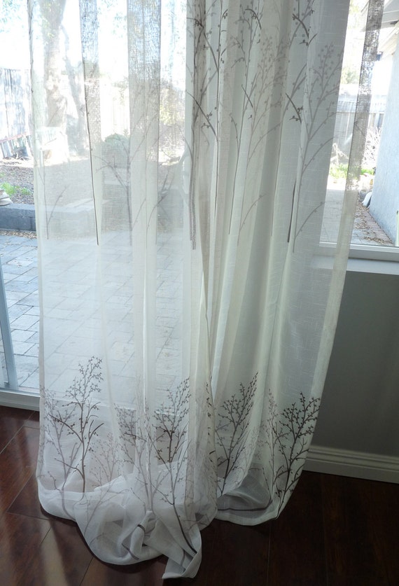 Off White Sheer Curtain Voile Panel With Printed Tree Pattern Etsy