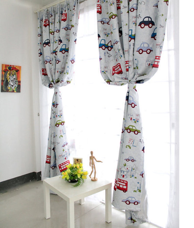 70-80/% Light Blocking Triple Woven Fabric A Pair of Custom Curtain Panels Made to Order Cartoon Car Print Kid/'s Room Baby Nursery Curtain
