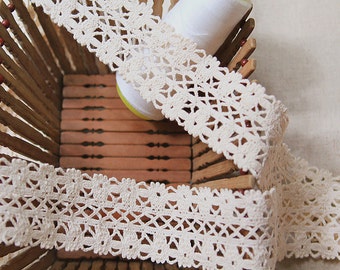 Cotton Lace Trim , Crochet Lace Trim, Lace Trim, Ivory Cotton Lace 4.5 cm, Natural Cotton Color Off White - 2 yards