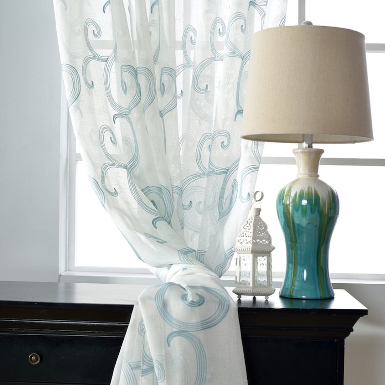 Sheer Curtain Voile Panel With Cotton Embroidery Pattern. One Etsy