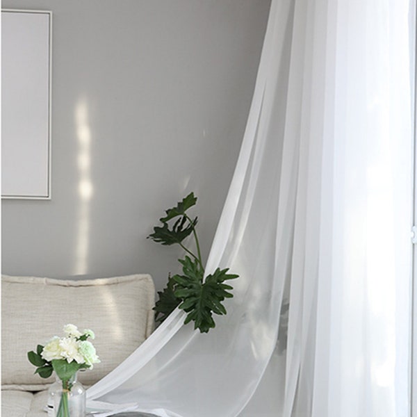 Two Off White Or Pure White Soft Polyester Sheer Curtain Voile Panels -  ANY SIZE -  Made To Order. Extra Width or Extra Length Panels.