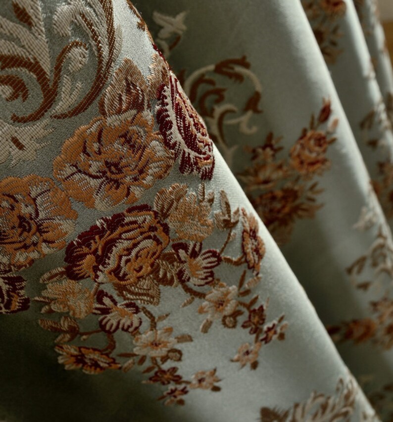 A Pair of Floral Damask Jacquard Custom Curtains up to Etsy