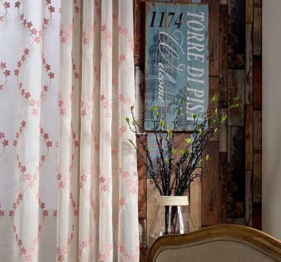 Two Pink White Floral Sheer Curtains Custom Made To Order Upto Etsy