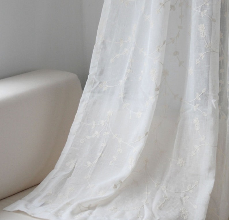 Sheer Curtain Voile Panel With Cotton Embroidery Pattern. One - Etsy ...