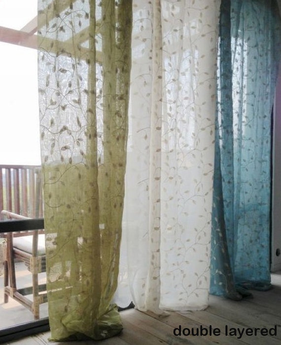 Sheer Curtain Voile Panel With Cotton Embroidery Pattern One Etsy