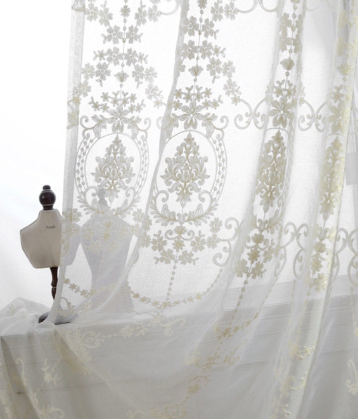A Pair Of White Sheer Curtains Made To, Patterned Sheer Curtain Fabric Uk