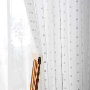 Two 3D Lovely White Dots Sheer Curtains. Custom Made to Order Up To 104"L. Embroidery Dotted Pattern.