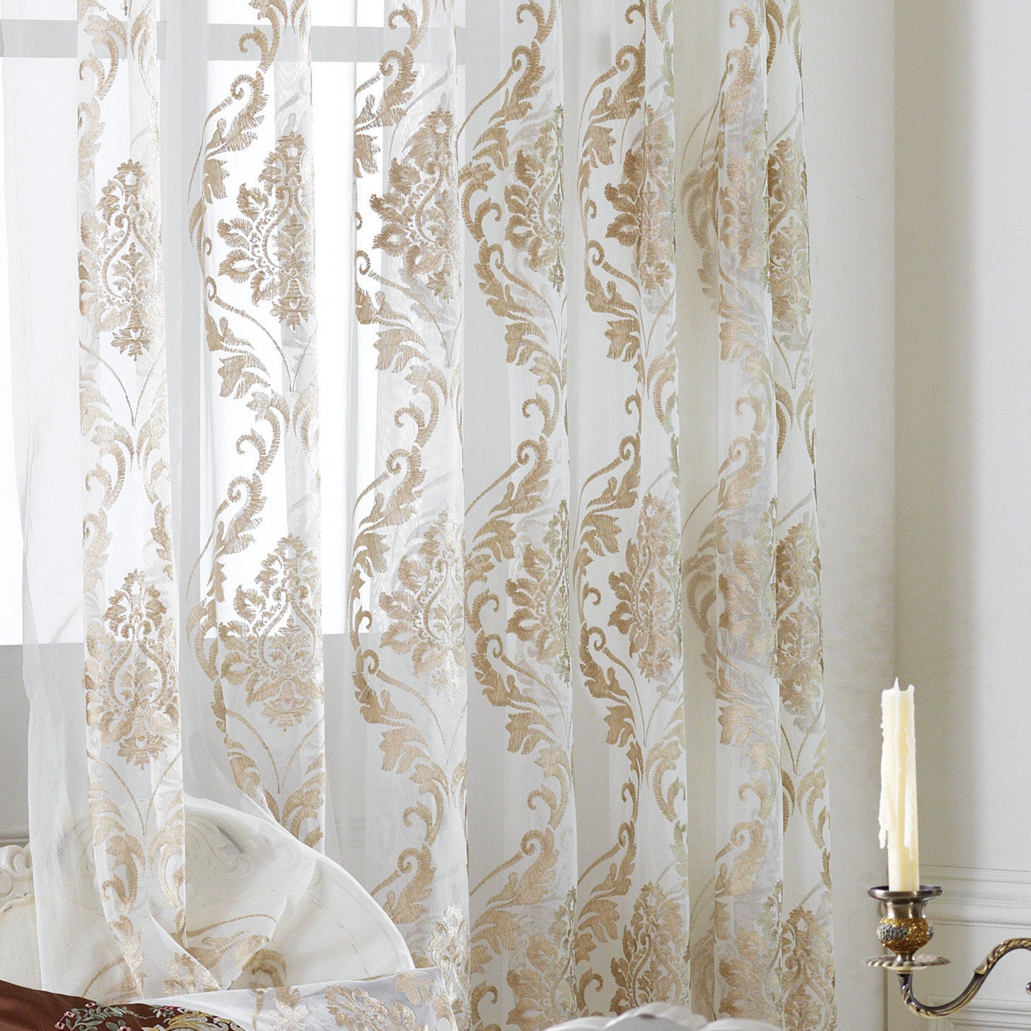 Two Damask Sheer Curtains Custom Made to Order. Embroidered Etsy
