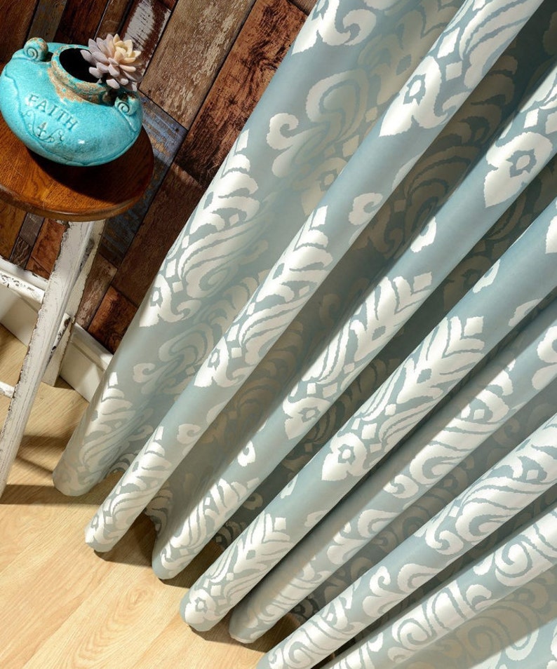 A Pair of Blue off White Damask Curtains Made to Order up to Etsy
