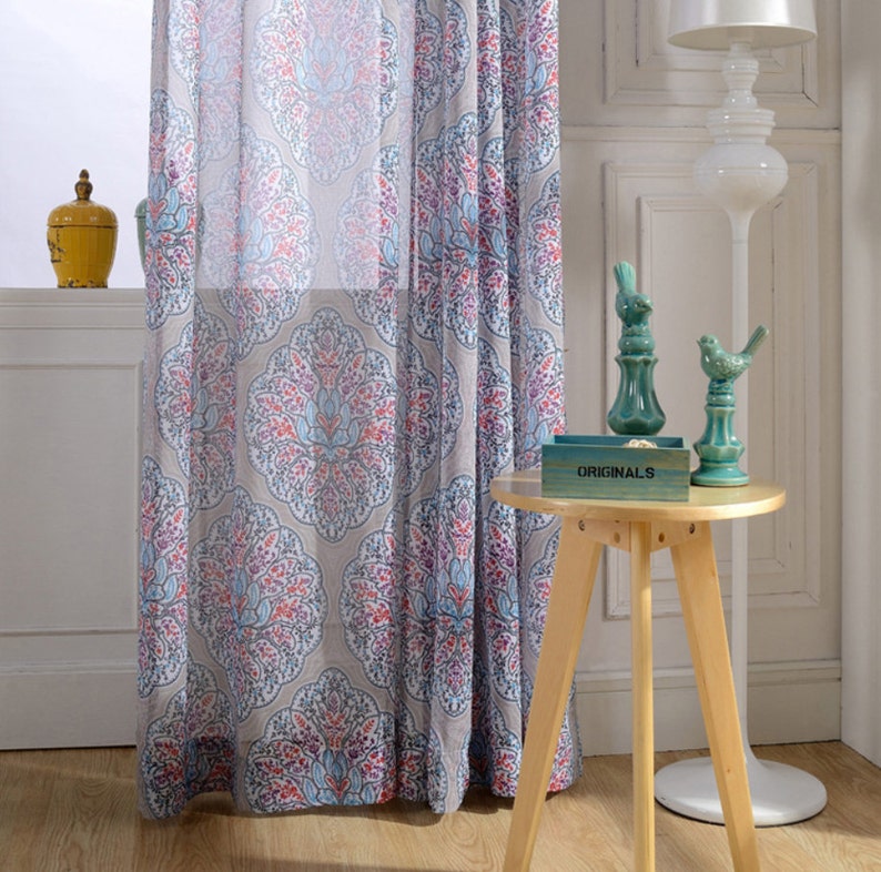 Choose Width and Length One or Two Panels Made To Order Custom Size Available. Sheer Curtain Voile Panel With Printed Floral Pattern