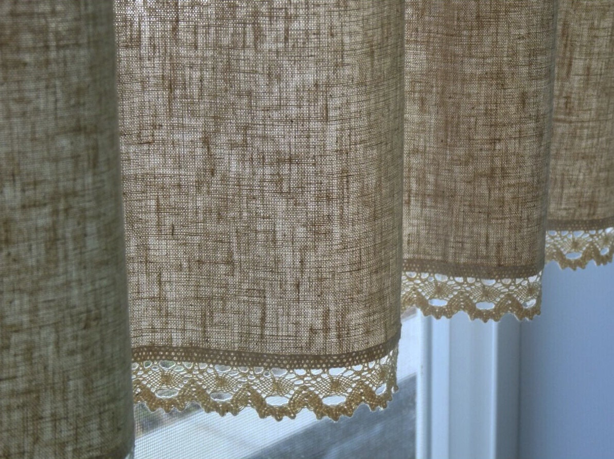 Valance Off-White with Burlap and Lace Trim Decorator Fabric 42 x 14L Farmhouse 