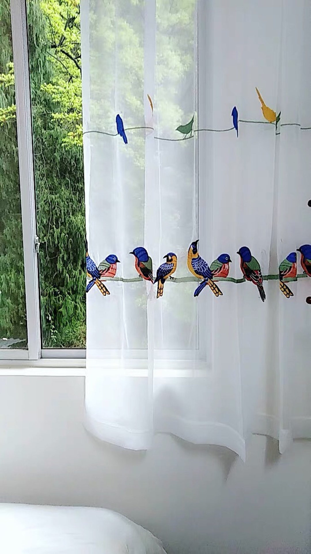 A Pair of Custom Sheer Curtains Made to Order up to 104l, Birds