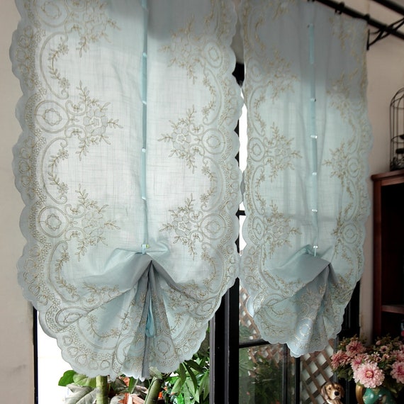 Blue Country Style Pull Up Balloon Curtain With Embroidered Etsy