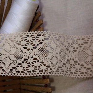 Cotton Lace Trim , Crochet Lace Trim, Lace Trim, Ivory Cotton Lace , Natural Cotton Color Off White - 9 yards