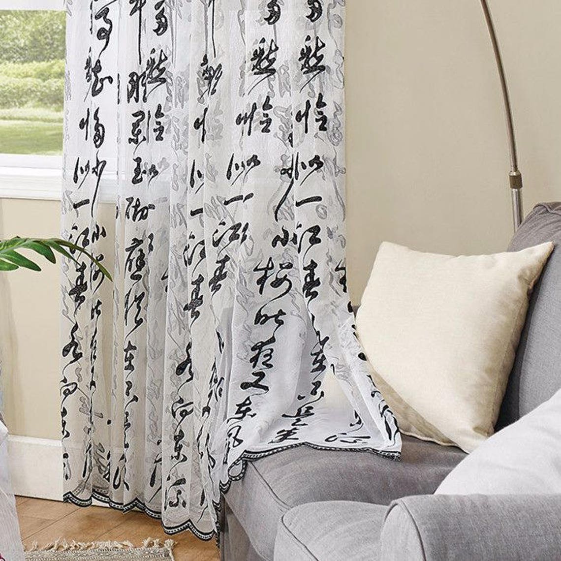 Two Chinese Calligraphy Sheer Curtains Custom Made to Order | Etsy