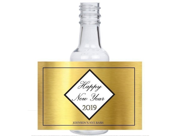 12 personalized "New Year's Eve" mini liquor bottles, caps, and labels for your NYE party