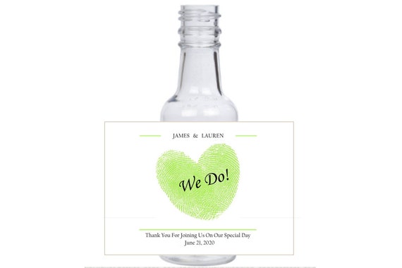 12 personalized Heart personalized fingerprint  mini liquor bottles favors, caps, and labels for your event gifts