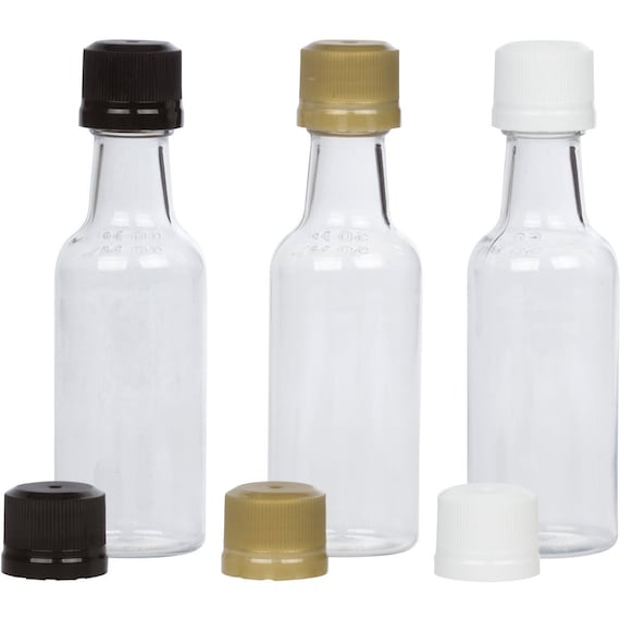 12 Mini Botellas de Licor pequeñas 50ml mini botella de plástico vacía mini  botella de alcohol inyecciones Tapas negro, dorado, blanco -  España
