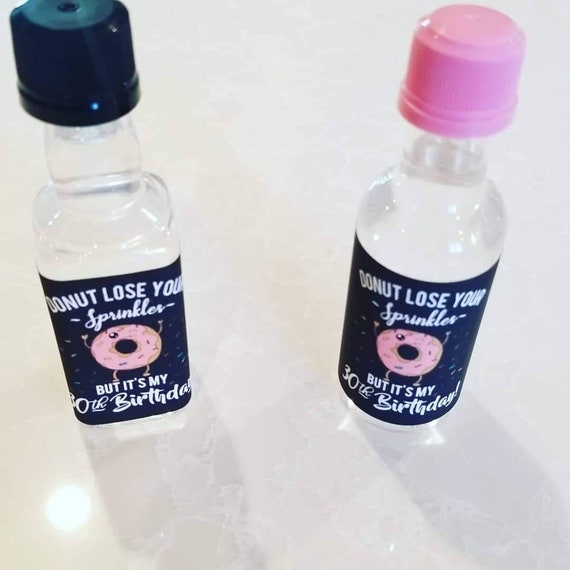 12 Donut Rainbow Sprinkle mini liquor bottle labels inspired for all Birthday celebrations