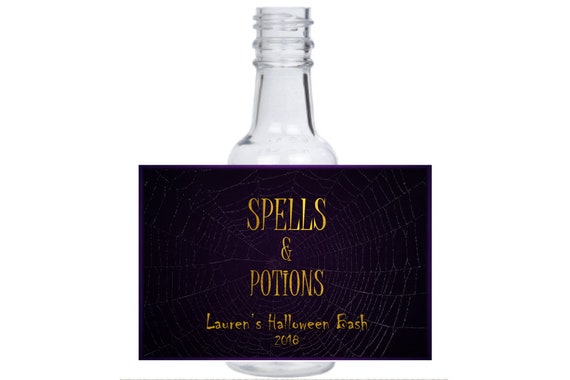 12 personalized Spooky Halloween Spyder Web mini liquor bottles, caps, and labels gift ideas favors