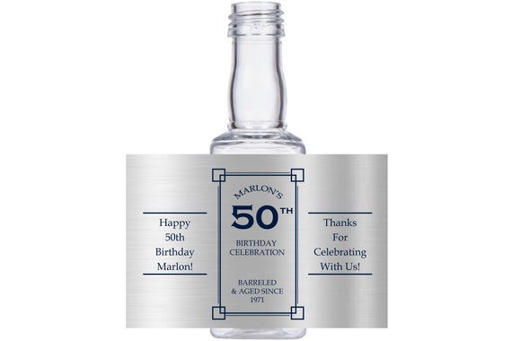 personalized 50th OR ANY OTHER Birthday Celebration Square mini liquor bottles, caps, and custom labels for your birthday event party