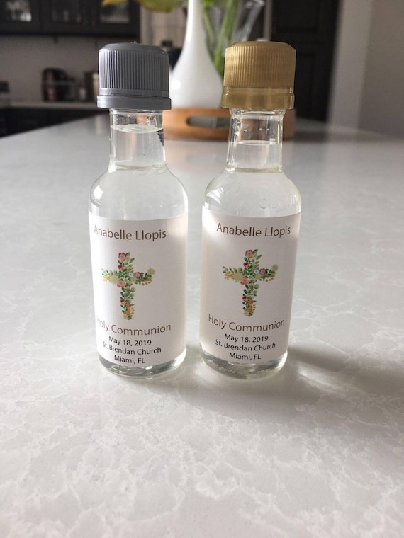 12 personalized first Holy Communion mini liquor bottles favors, caps, and labels for your event gifts