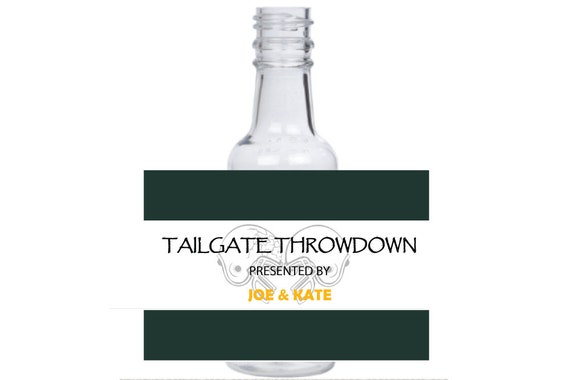 12 personalized football party mini liquor bottles, caps, and labels for tailgate or superbowl party
