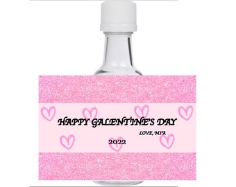 12 Elegant pink glitter heart galentine mini liquor bottle event favors theme design