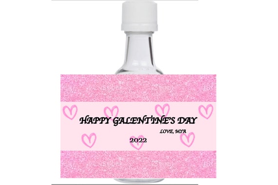 12 Elegant pink glitter heart galentine mini liquor bottle event favors theme design