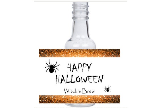 12 personalized Halloween Party mini liquor bottles, caps, and labels gift ideas favors