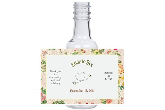 personalized bridal shower bee theme customized Celebration round mini liquor bottles, caps, and personalized labels