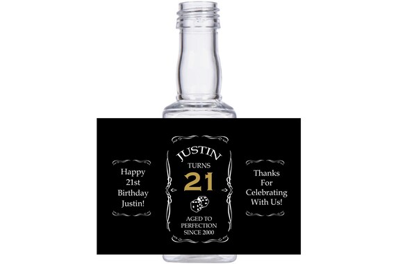 personalized 21st 30th 40th  50th 60th or 100th Birthday customized Celebration Square mini liquor bottles, caps, and personalized labels