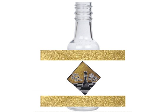 12 personalized Queen B Chess piece mini liquor bottles, caps, and labels for your event