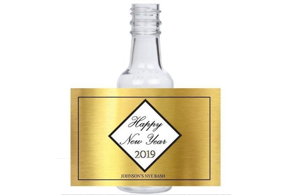 12 personalized "New Year's Eve" mini liquor bottles, caps, and labels for your NYE party