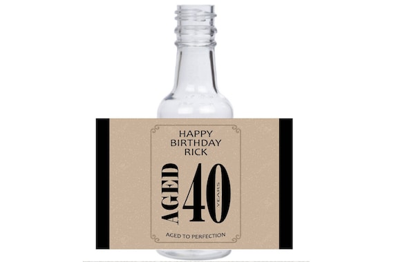 personalized aged to perfection 40th Birthday customized Celebration round mini liquor bottles, caps, and personalized labels