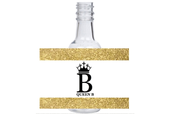 12 personalized Queen B Chess piece mini liquor bottles, caps, and labels for your event