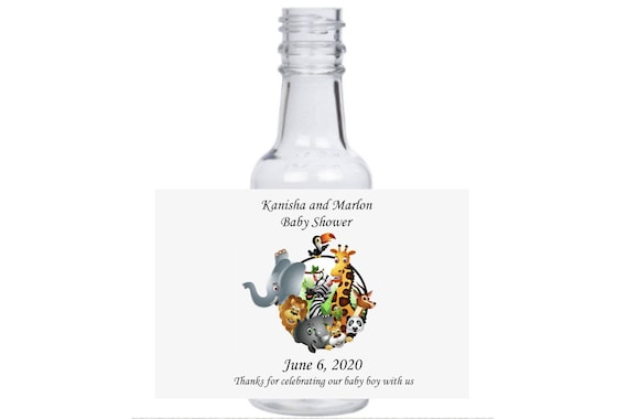 Personalized Safari Zoo Animals mini bottles for kids birthday party favors to fill with candy, confetti, sprinkles