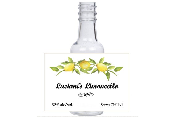 12 personalized Lemoncelo homemade mini liquor bottles favors shots, caps, and labels