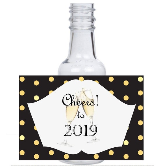 12 personalized "New Year's Eve" mini liquor bottles, caps, and labels for your NYE party