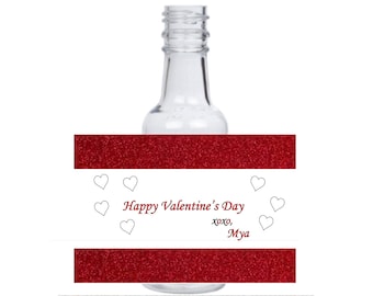 12 Elegant Red glitter heart Valentine i love you mini liquor bottle event favors theme design