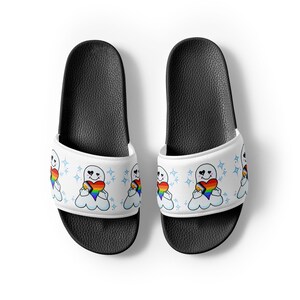 Pride Sonaris Men’s Pride Slide Sandals – LGBTQ Ghost Pool Slides, Spooky Cute Summer Shoes by SqueeeTV