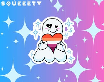Lesben Pride Sonaris Aufkleber – LGBTQ Geist Vinyl Sticker mit Pride Flagge, gruseliger, süßer Queer Merch von SqueeeTV