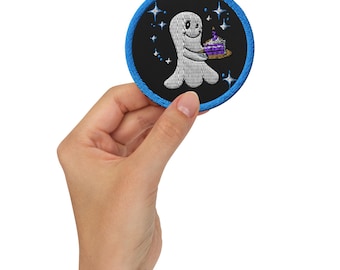Parche bordado de Sonaris Ghost / Tercer aniversario de SqueeeTV / Parche termoadhesivo de Squeeelogy / Pastel de fantasma adorable / Merchandising de streamers / Regalo